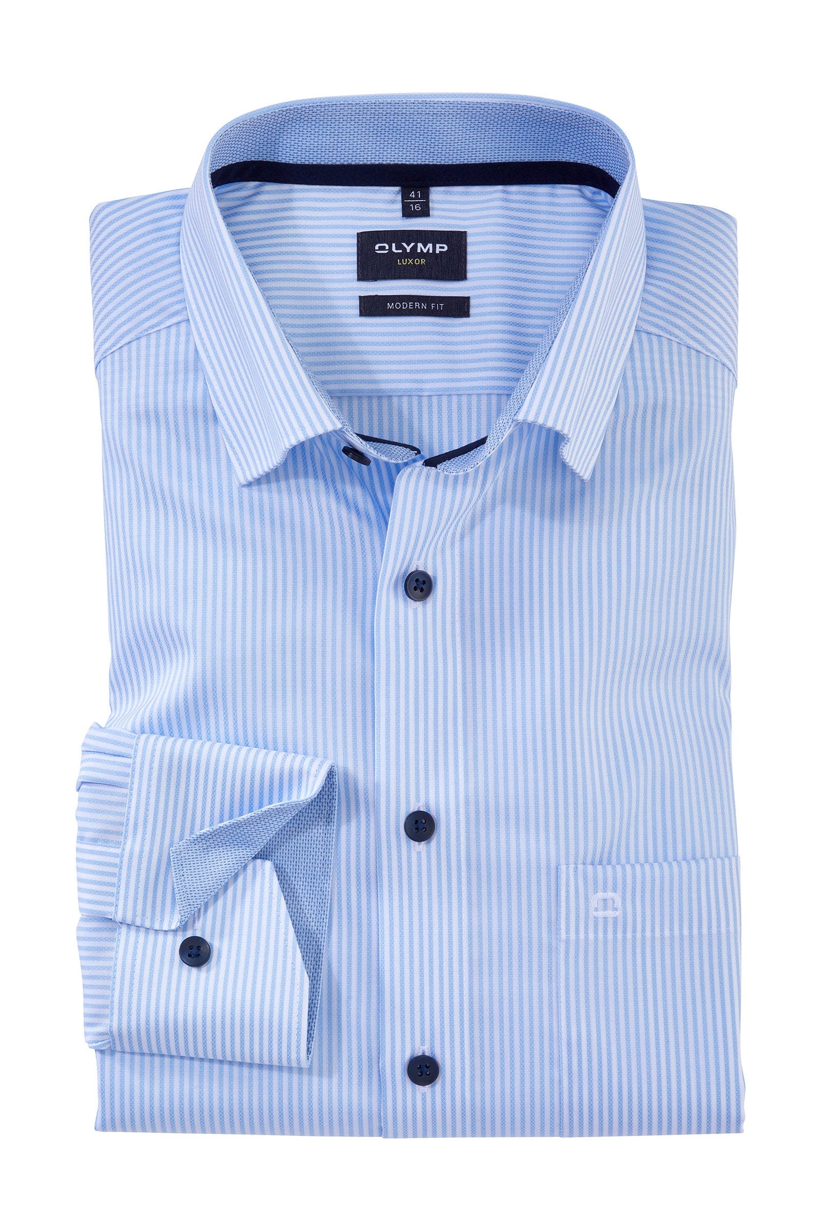 Olymp Luxor Modern Fit Fine Stripe Long Sleeve Shirt - Blue/White