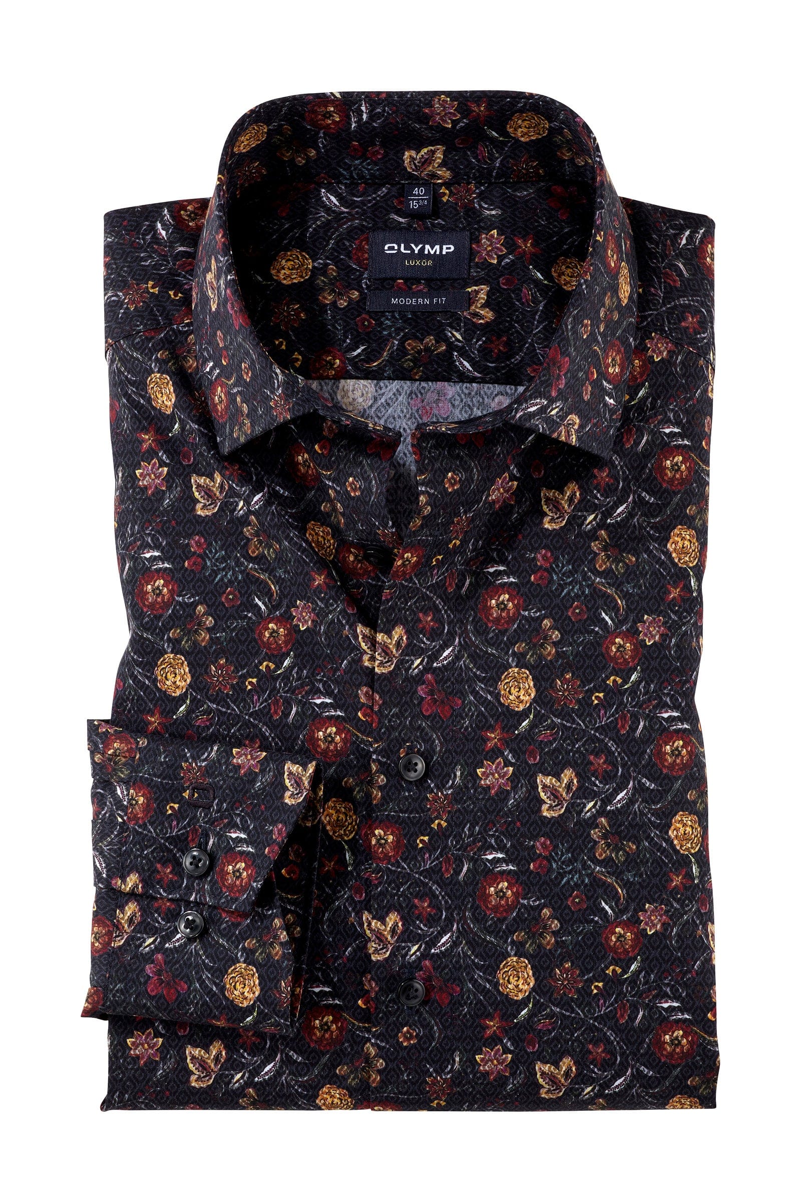 Olymp Luxor Modern Fit Floral Long Sleeve Shirt - Marine