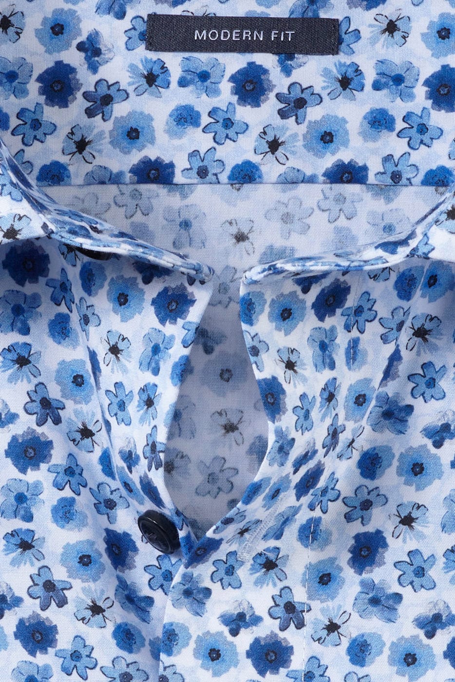 Olymp Luxor Modern Fit Floral Print Shirt - Blue/White