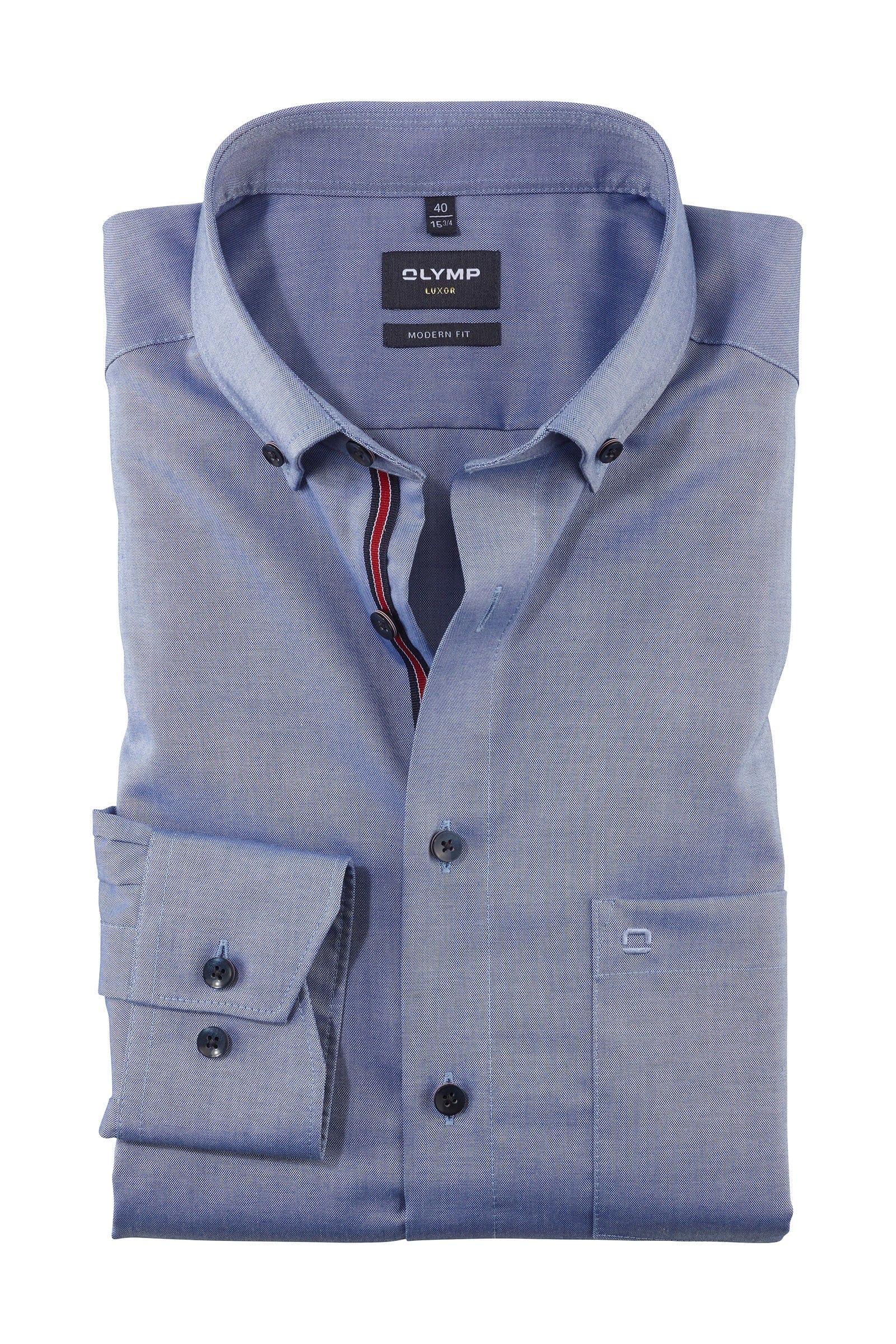 Olymp Luxor Modern Fit Long Sleeve Shirt with Trim - Smoke Blue