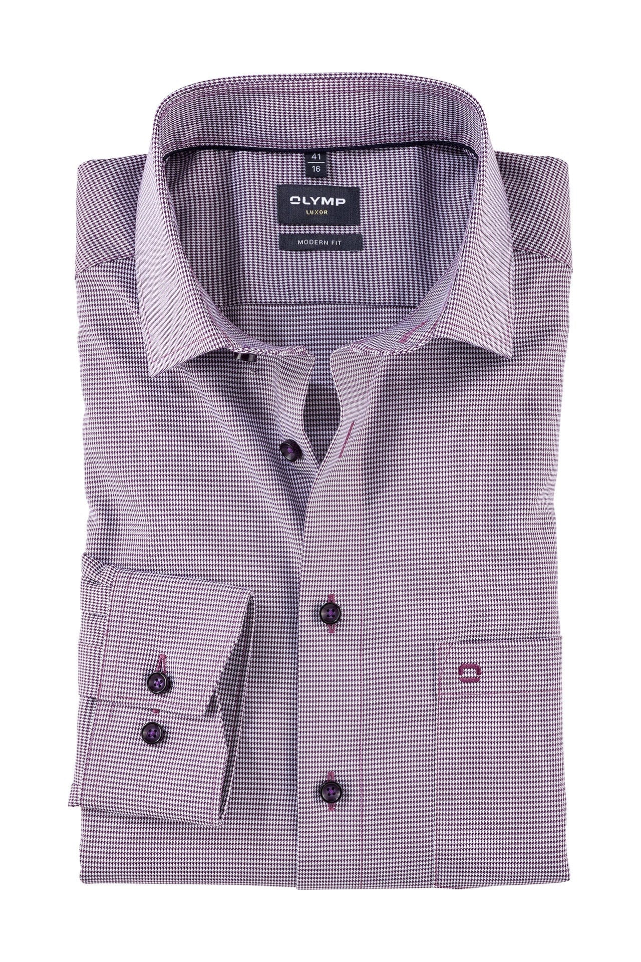 Olymp Luxor Modern Fit Mini Check Long Sleeve Shirt - Plum