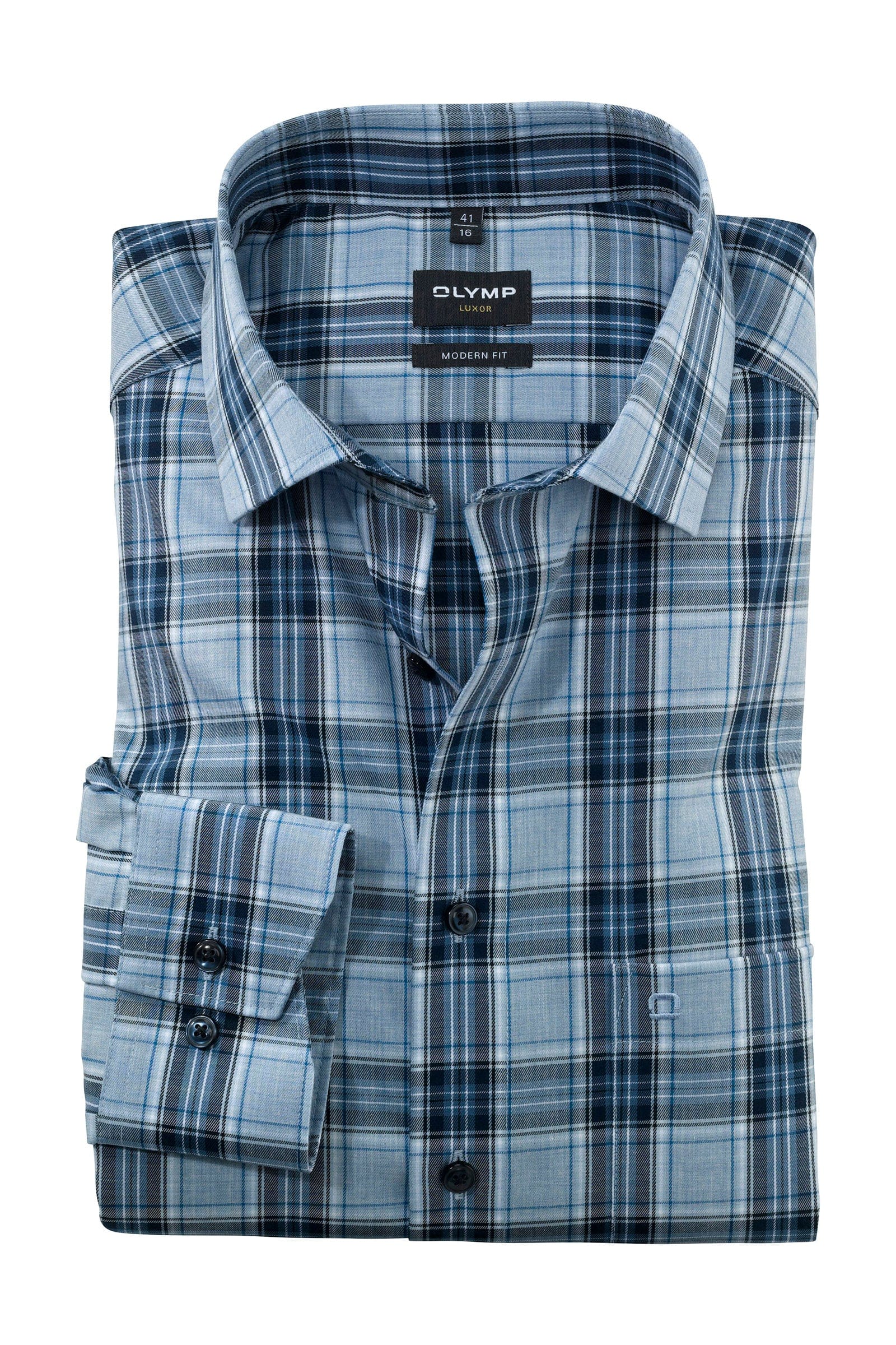 Olymp Luxor Modern Fit Plaid Shirt - Blue