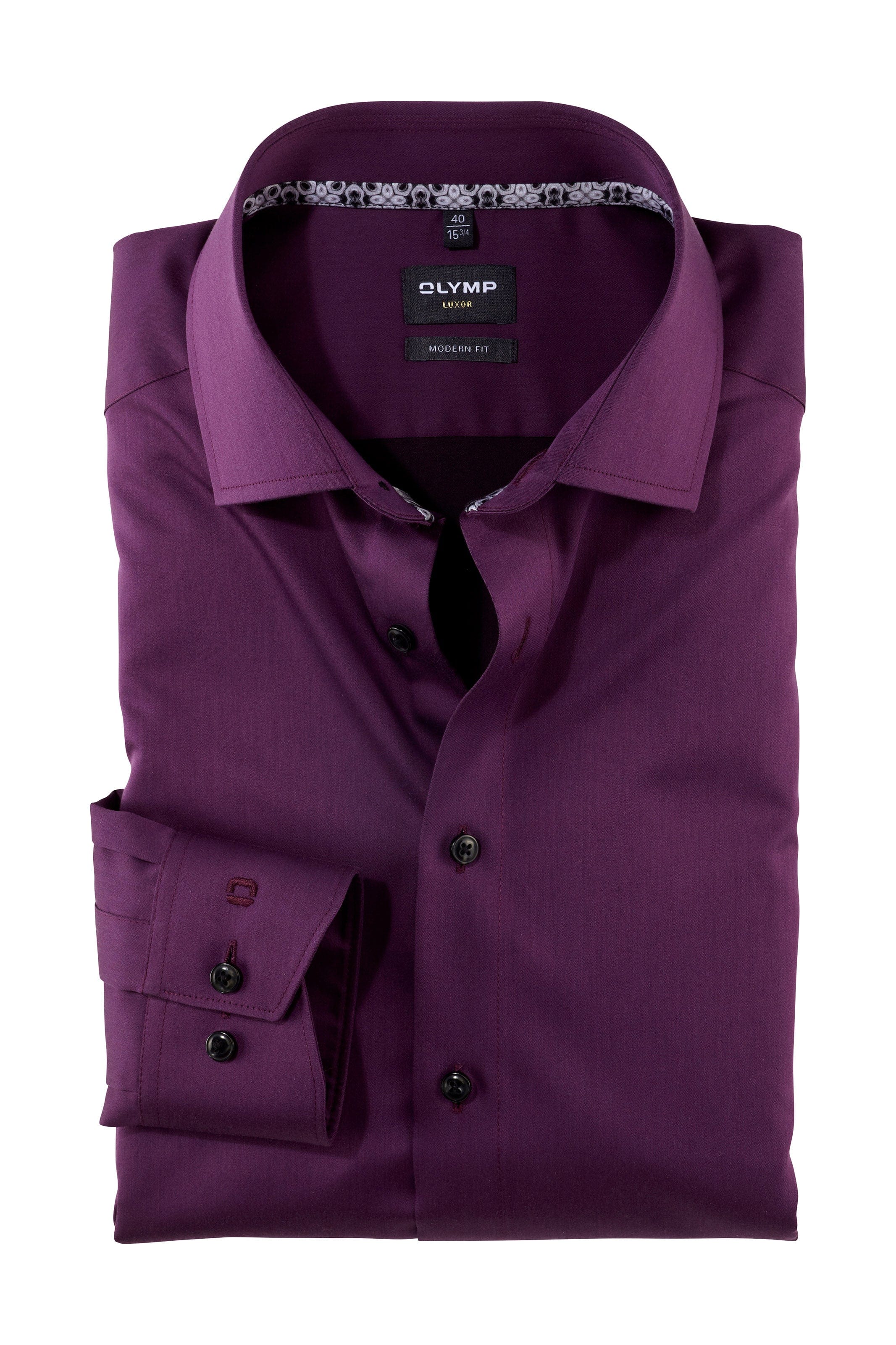 Olymp Luxor Modern Fit Plain Long Sleeve Shirt - Plum