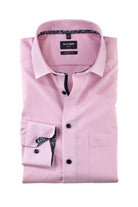 Olymp Luxor Modern Fit Plain Long Sleeve Shirt with Trim - Light Rose