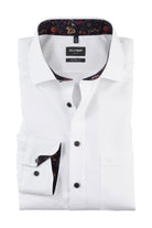 Olymp Luxor Modern Fit Plain Long Sleeve Shirt with Trim - White