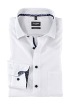 Olymp Luxor Modern Fit Plain Long Sleeve Shirt with Trim - White