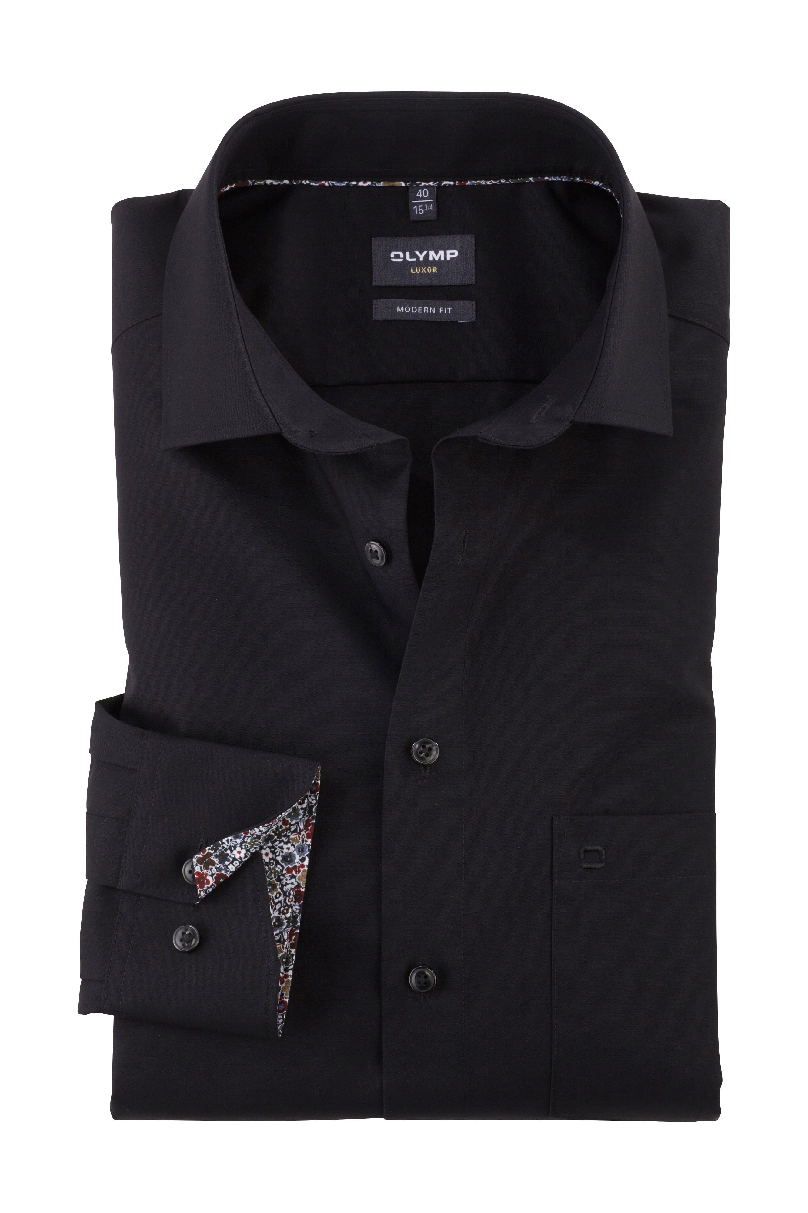 Olymp Luxor Modern Fit Plain Shirt - Black