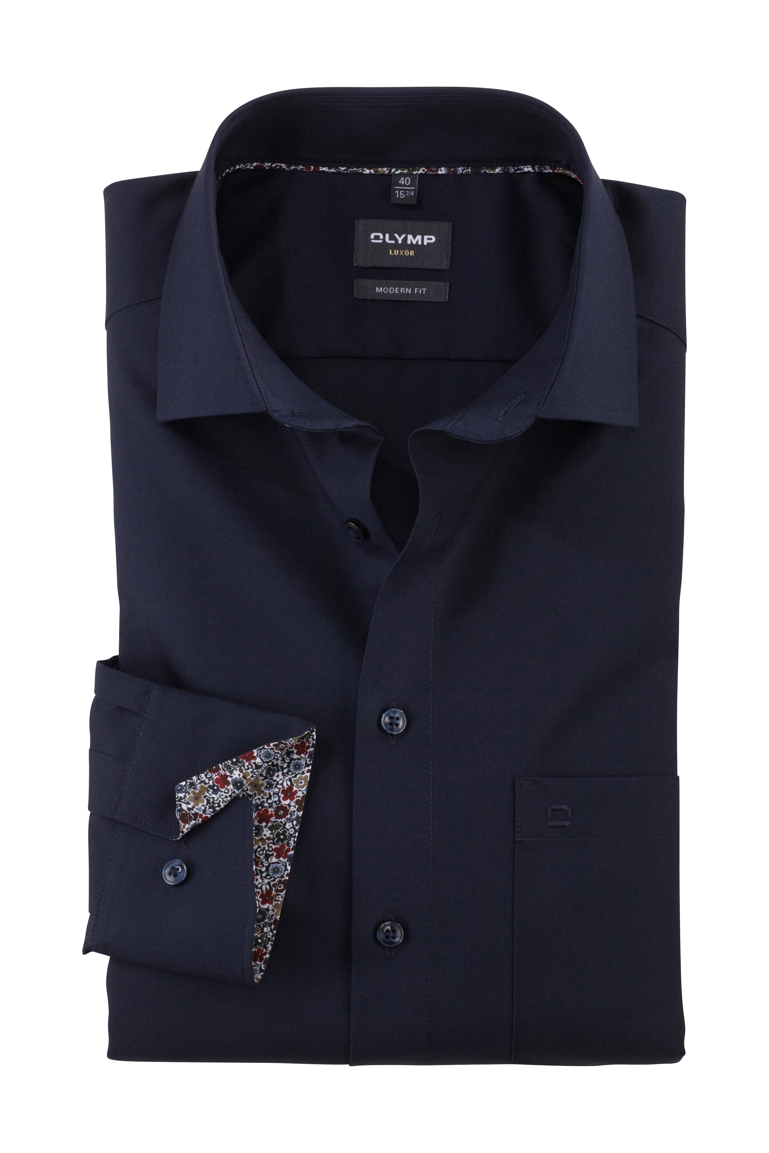 Olymp Luxor Modern Fit Plain Shirt - Navy