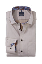 Olymp Luxor Modern Fit Plain Shirt with Trim - Natural