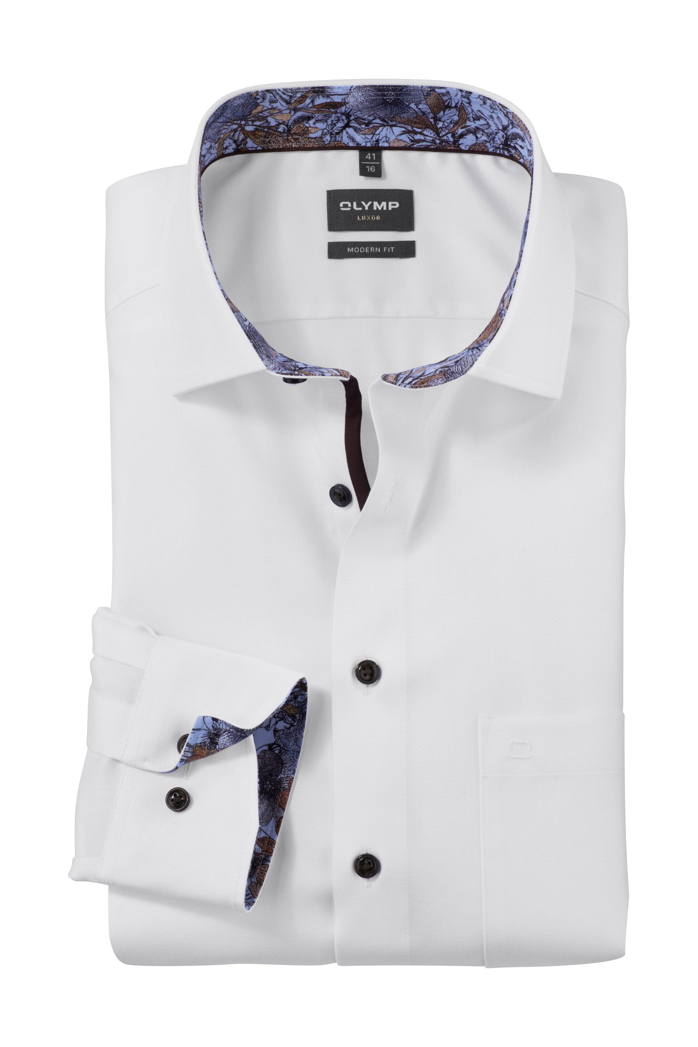 Olymp Luxor Modern Fit Plain Shirt with Trim - White