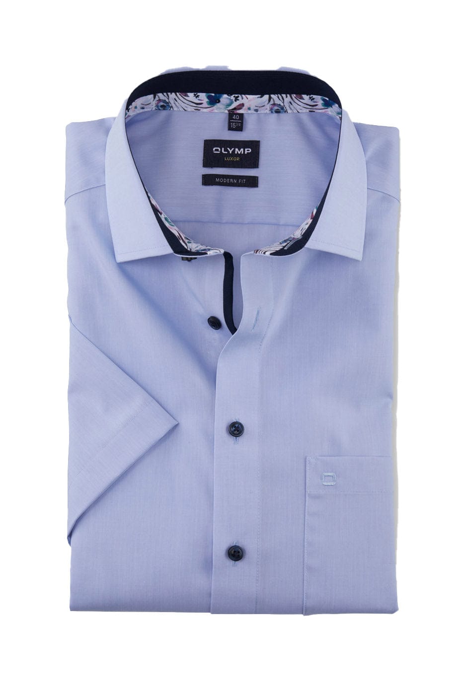 Olymp Luxor Modern Fit Short Sleeve Shirt with Trim - Blue