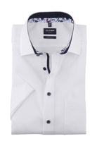 Olymp Luxor Modern Fit Short Sleeve Shirt with Trim - White