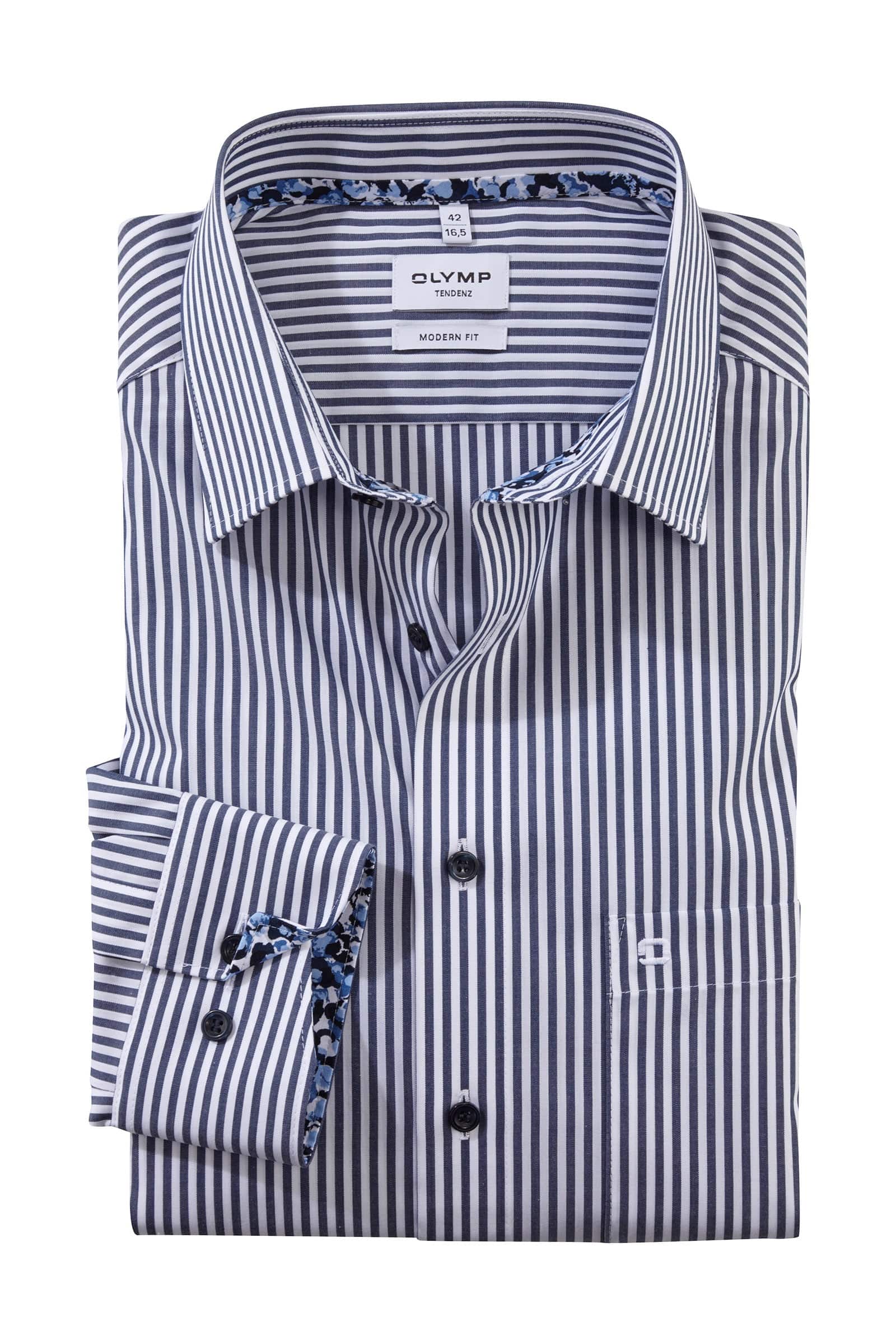 Olymp Tendenz Modern Fit Bengal Stripe Shirt - Marine/White