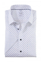 Olymp Tendenz Modern Fit Tri-Spot Short Sleeve Shirt - White/Blue