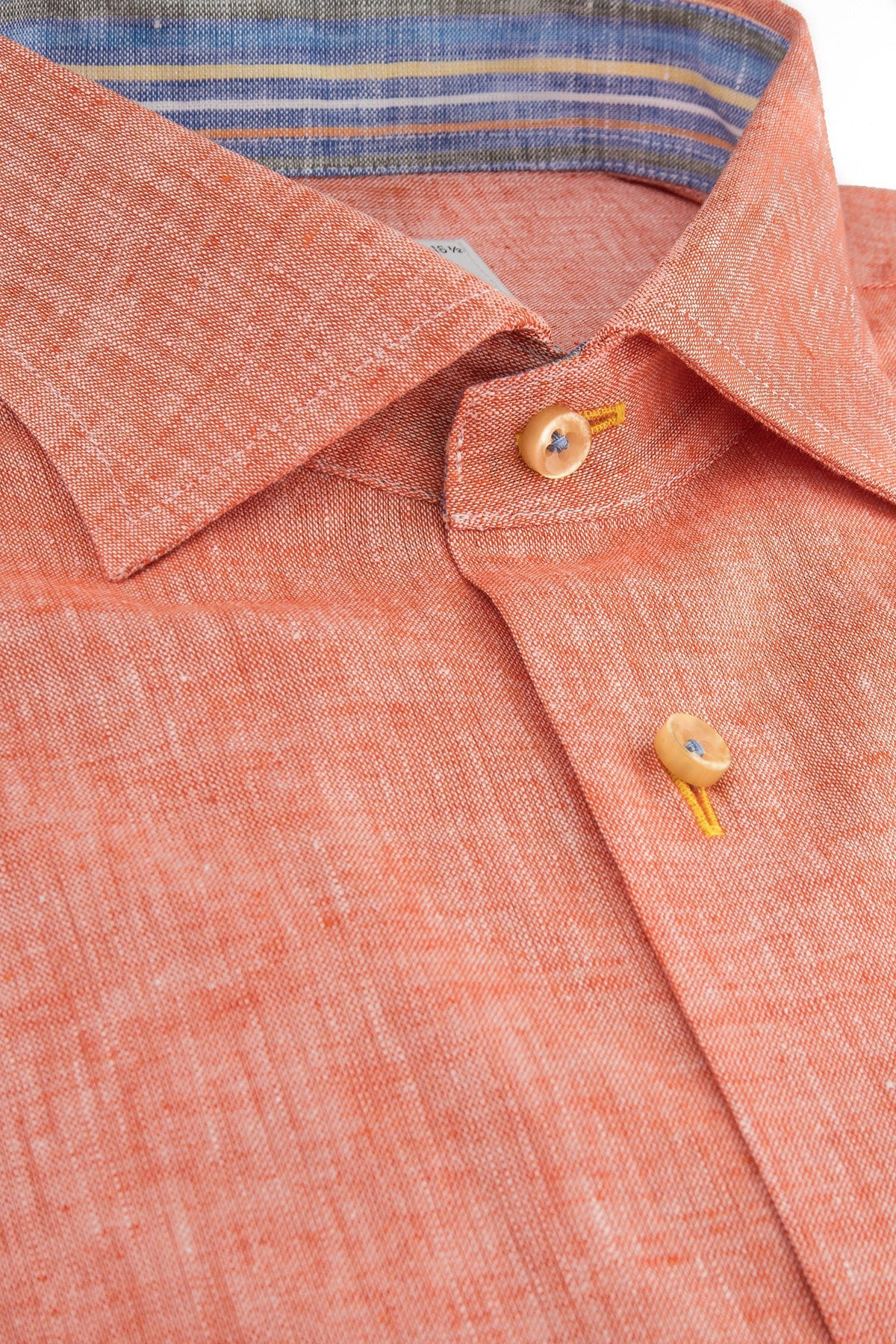 Oscar Plain Linen Blend Regular Fit Shirt - Orange