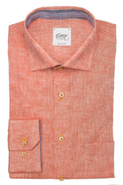 Oscar Plain Linen Blend Regular Fit Shirt - Orange