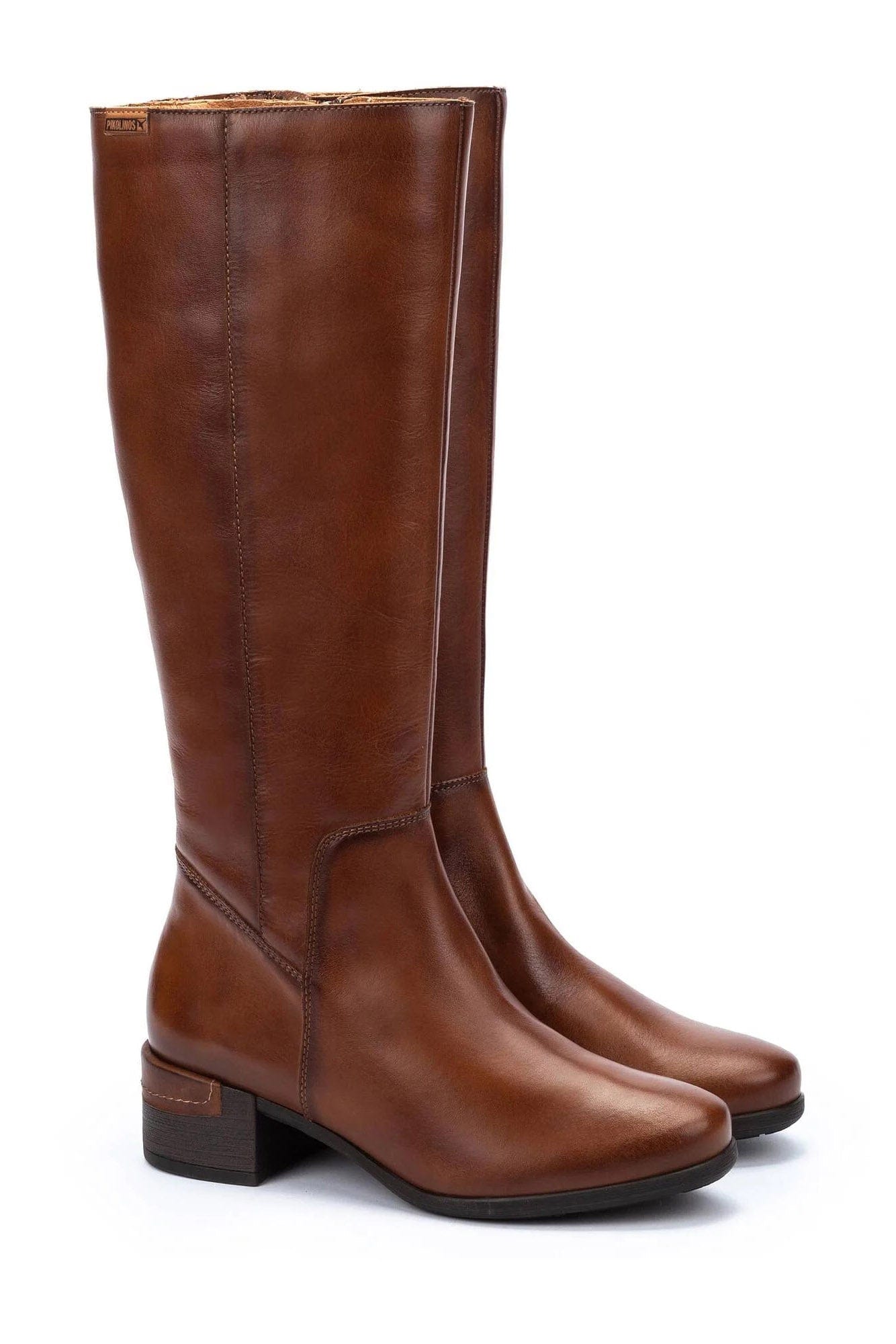 Pikolinos Malaga Leather Mid Heel Tall Boots - Chocolate