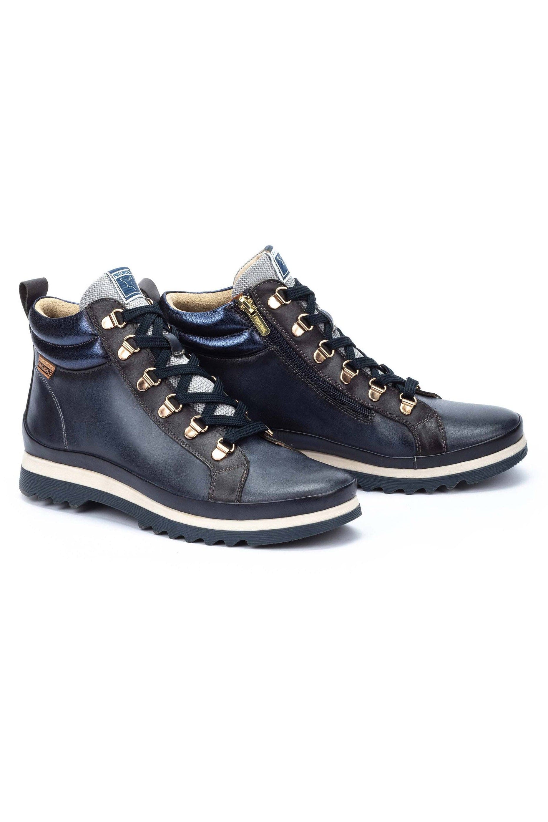 Pikolinos Vigo Leather Lace Up Ankle Boots - Blue