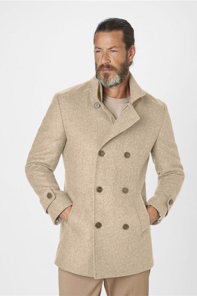 S4 Jackets George Italian Wool Double Breasted Coat - Beige Melange