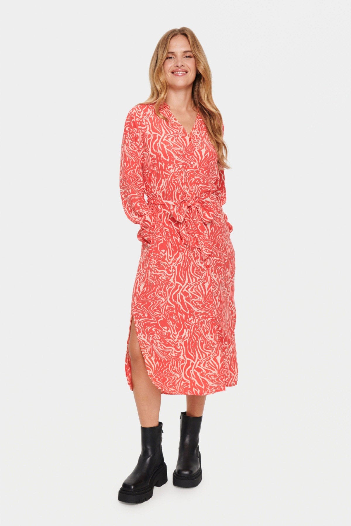 Saint Tropez Blanca Printed Midi Dress - Cayenne Water Strokes