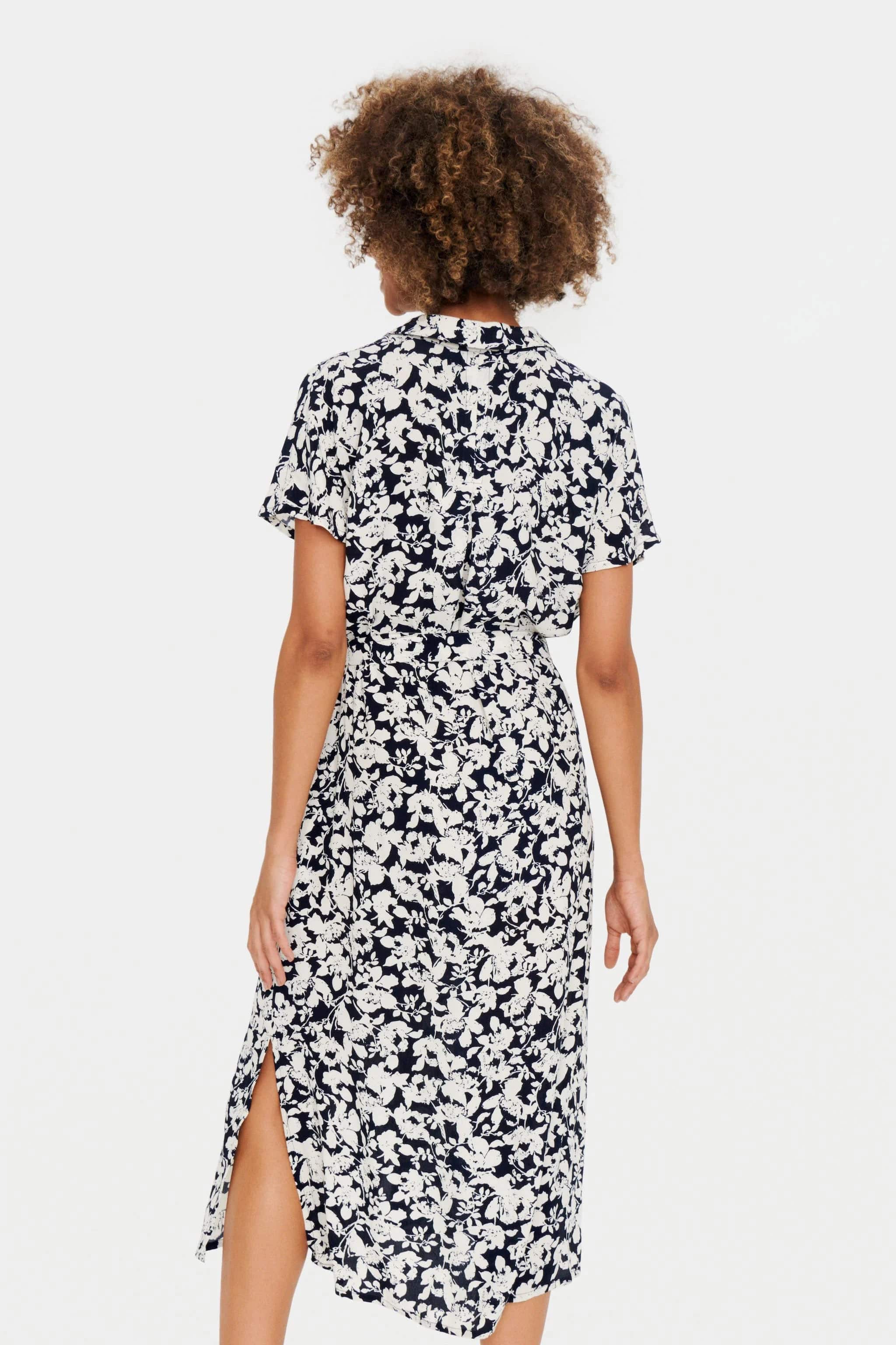 Saint Tropez Blanca Short Sleeve Midi Dress - Night Sky Porcelain Blooms