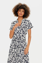 Saint Tropez Blanca Short Sleeve Midi Dress - Night Sky Porcelain Blooms