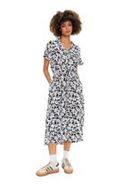 Saint Tropez Blanca Short Sleeve Midi Dress - Night Sky Porcelain Blooms