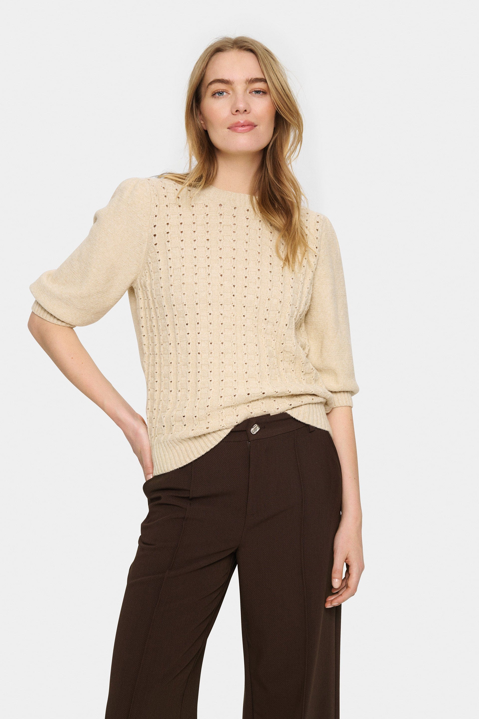 Saint Tropez Felli Half Sleeve Knit Jumper - Creme