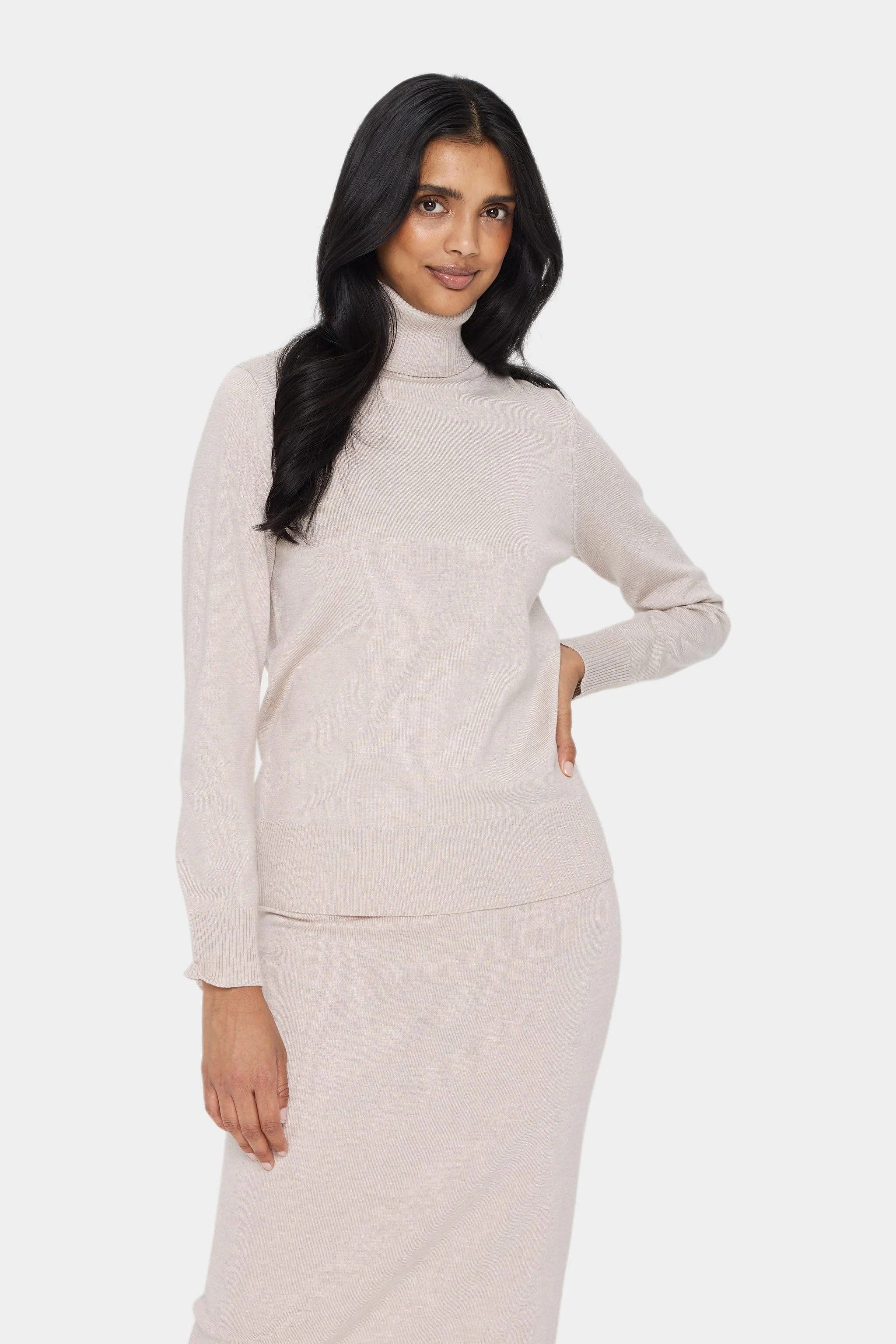 Saint Tropez Mila Knitted Roll Neck Jumper - Gray Morn Melange