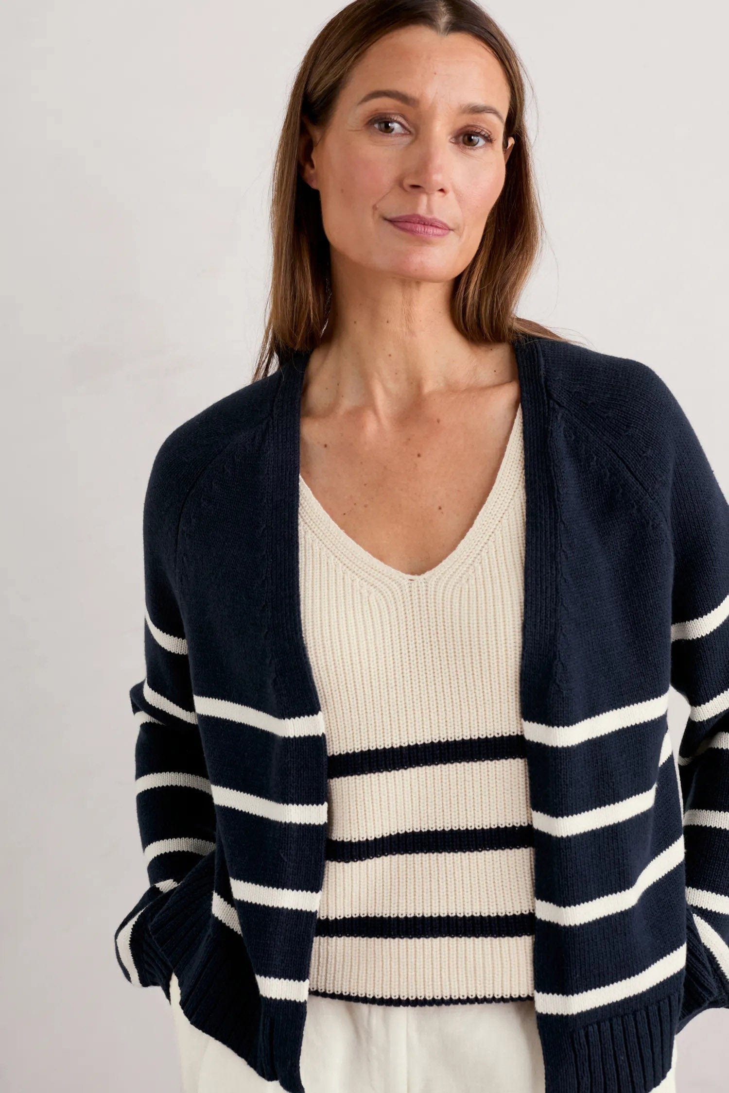 Seasalt Castle Beach Cardigan - Stripe Porthole Maritime Chalk