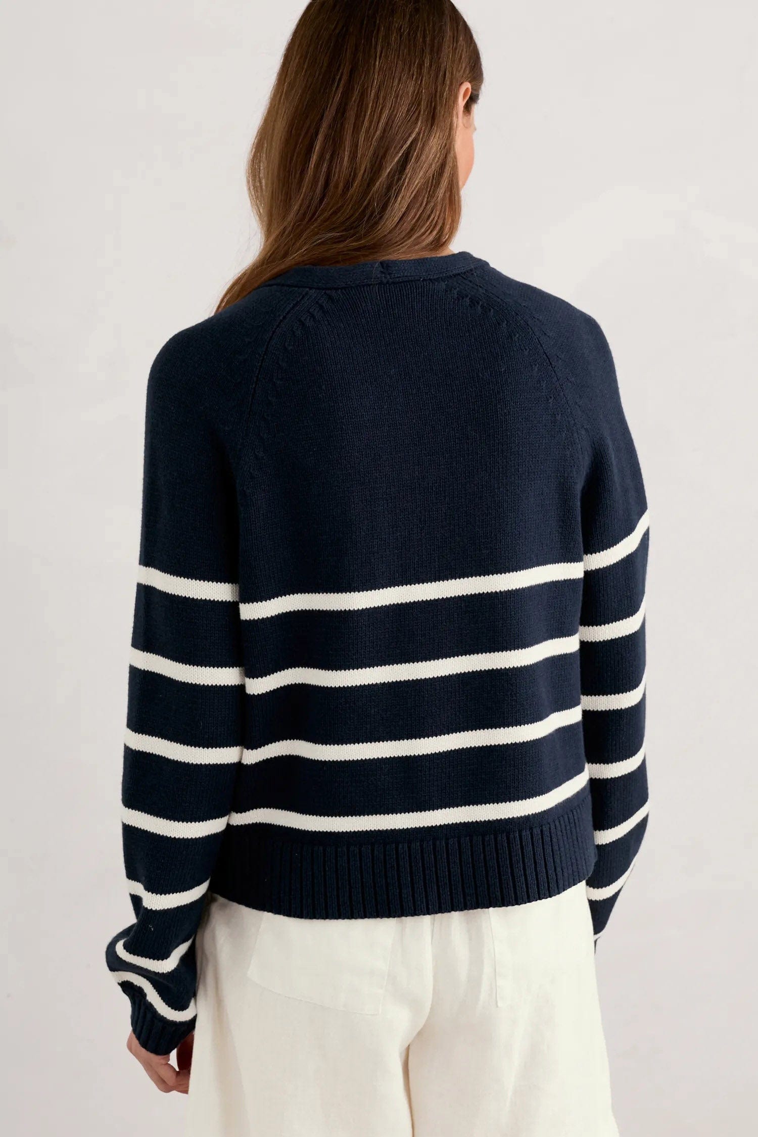 Seasalt Castle Beach Cardigan - Stripe Porthole Maritime Chalk