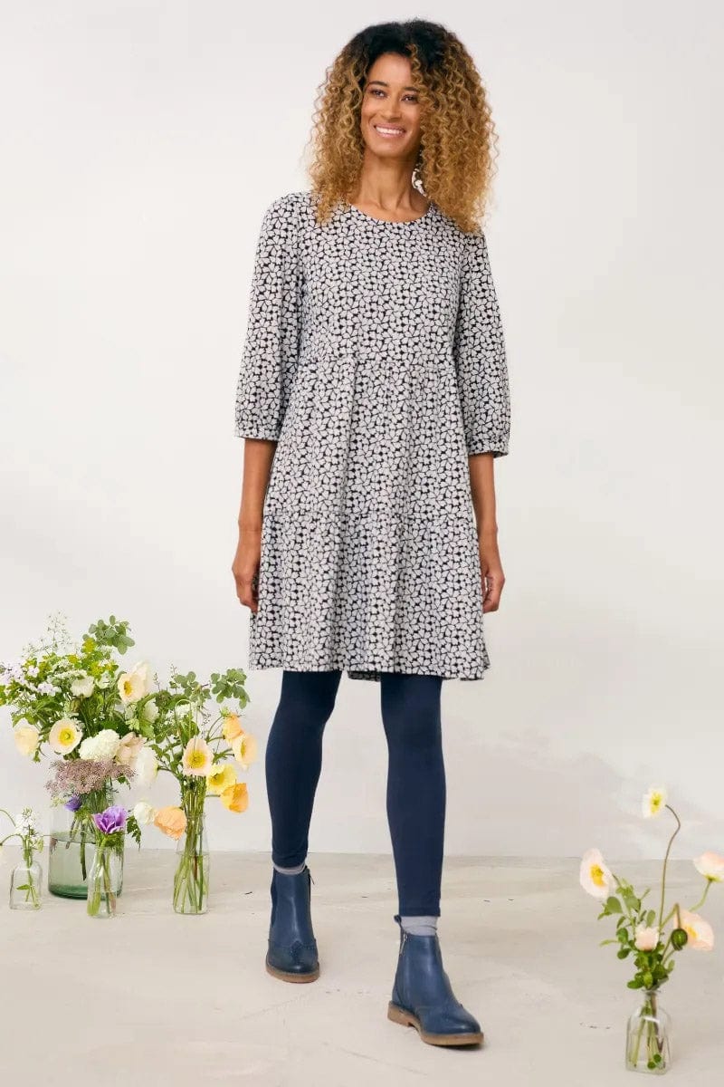 Seasalt Heron Dip Tiered Jersey Dress - Pressed Tulips Dark Night Aran