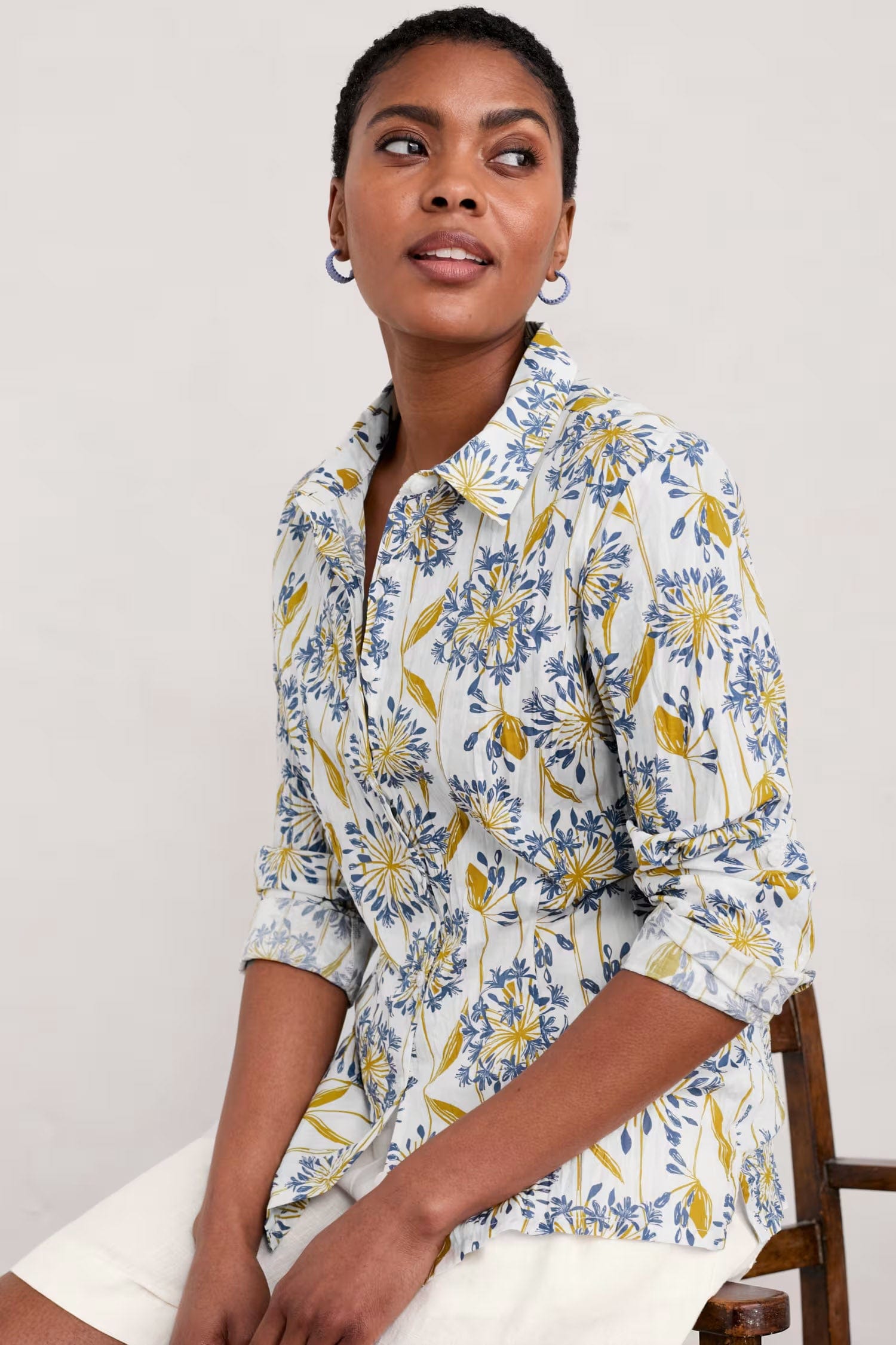 Seasalt Larissa Organic Cotton Shirt - Agapanthus Lino Chalk