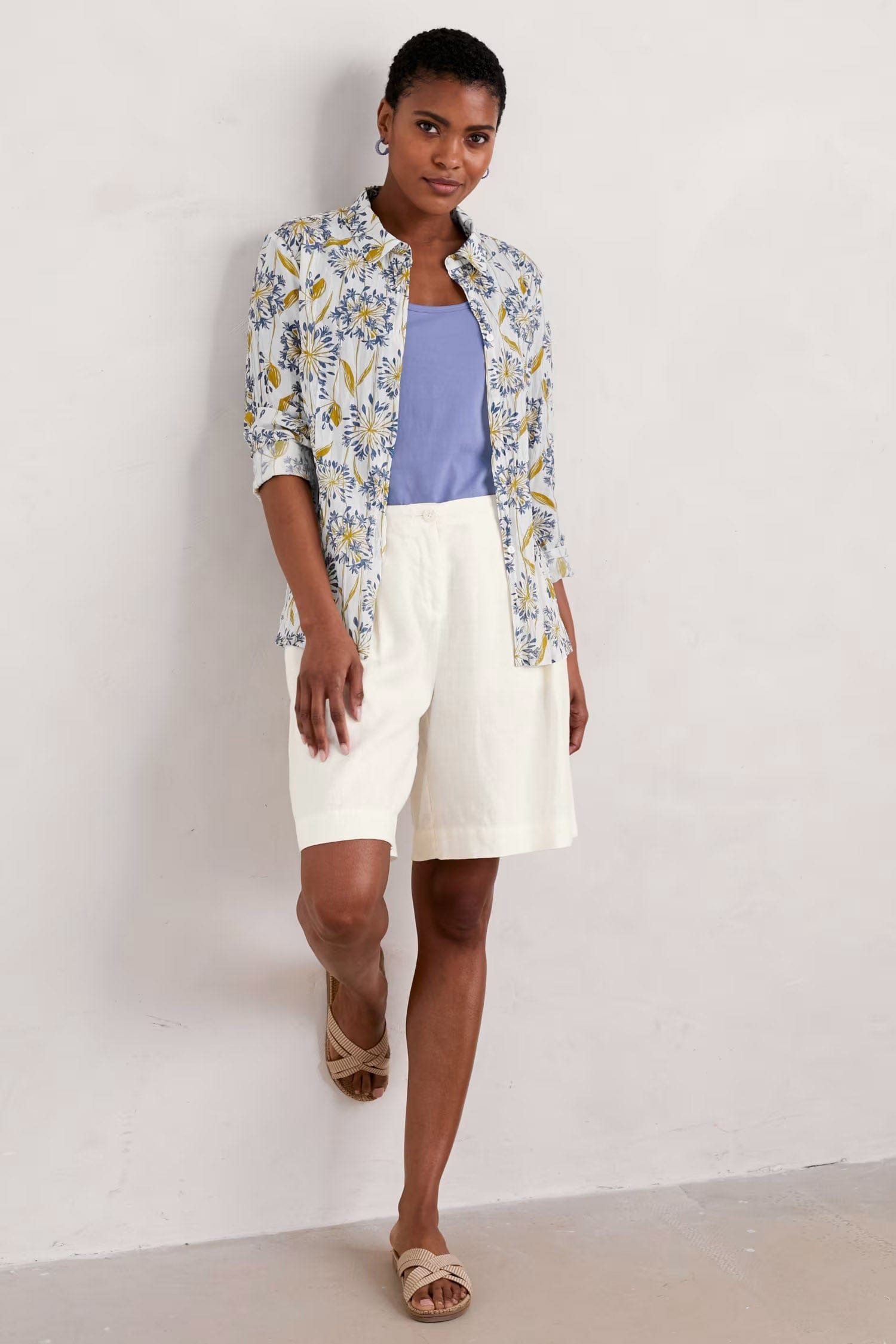 Seasalt Larissa Organic Cotton Shirt - Agapanthus Lino Chalk