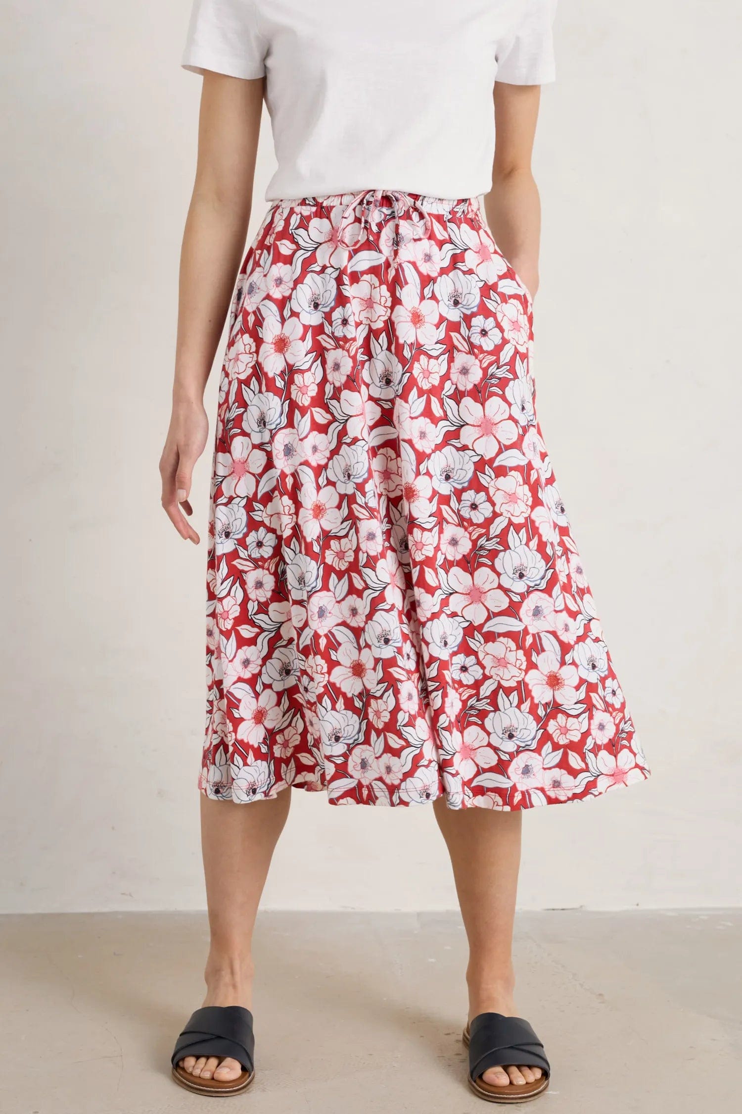 Seasalt Script Editor Midi Skirt - Bold Camellia Brick