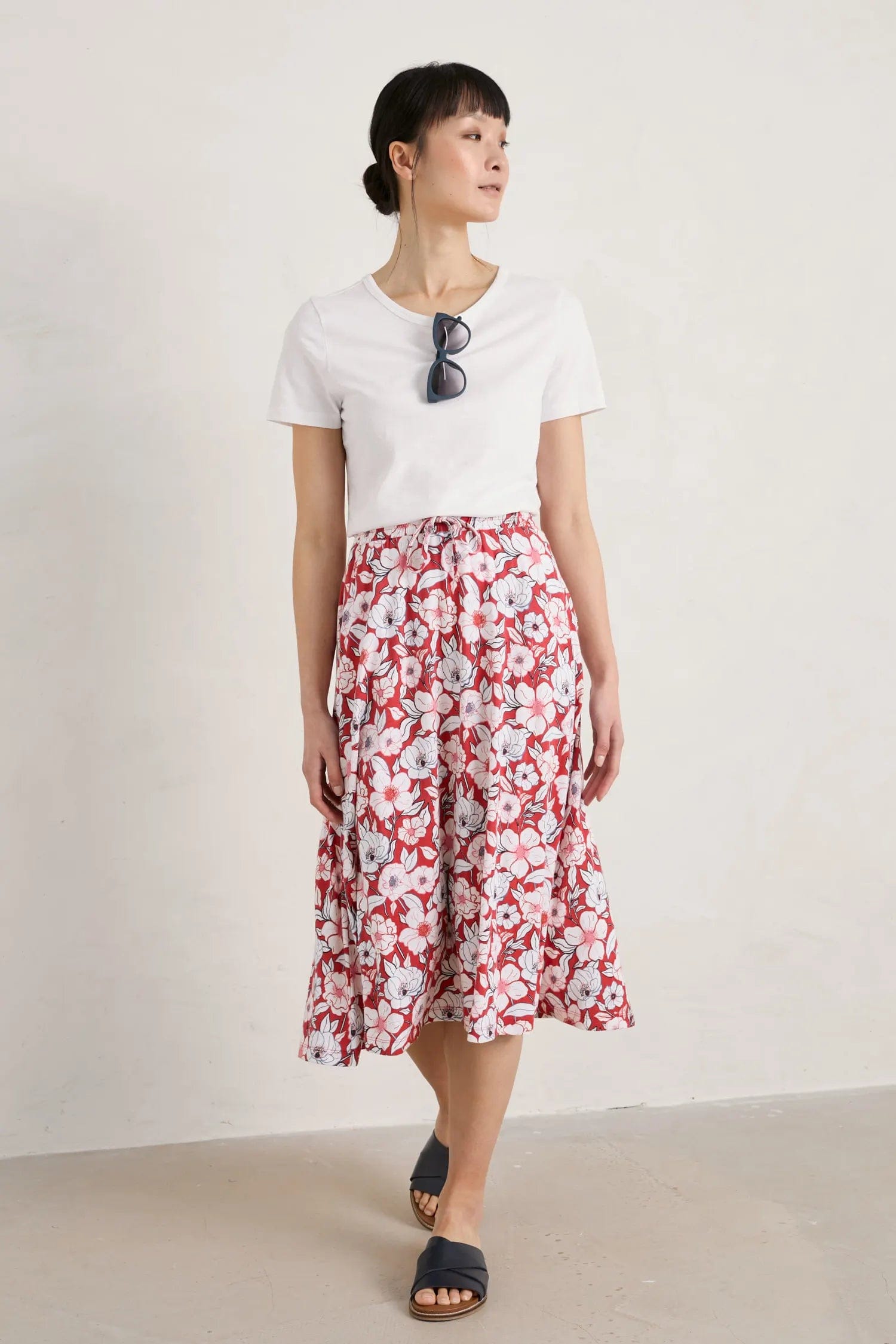 Seasalt Script Editor Midi Skirt - Bold Camellia Brick