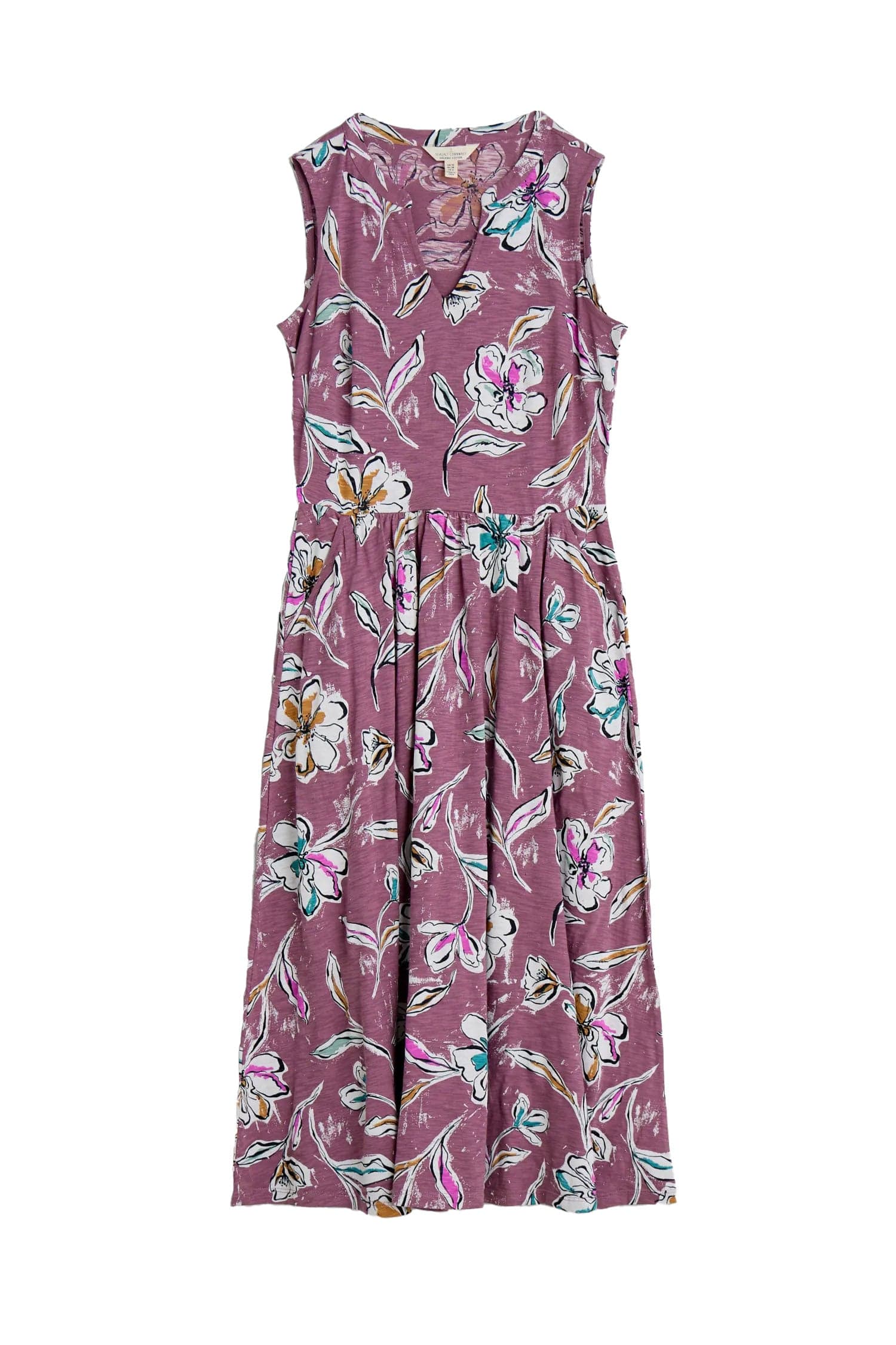 Seasalt Shelter Bay Sleeveless Jersey Dress - Linework Floral Heather