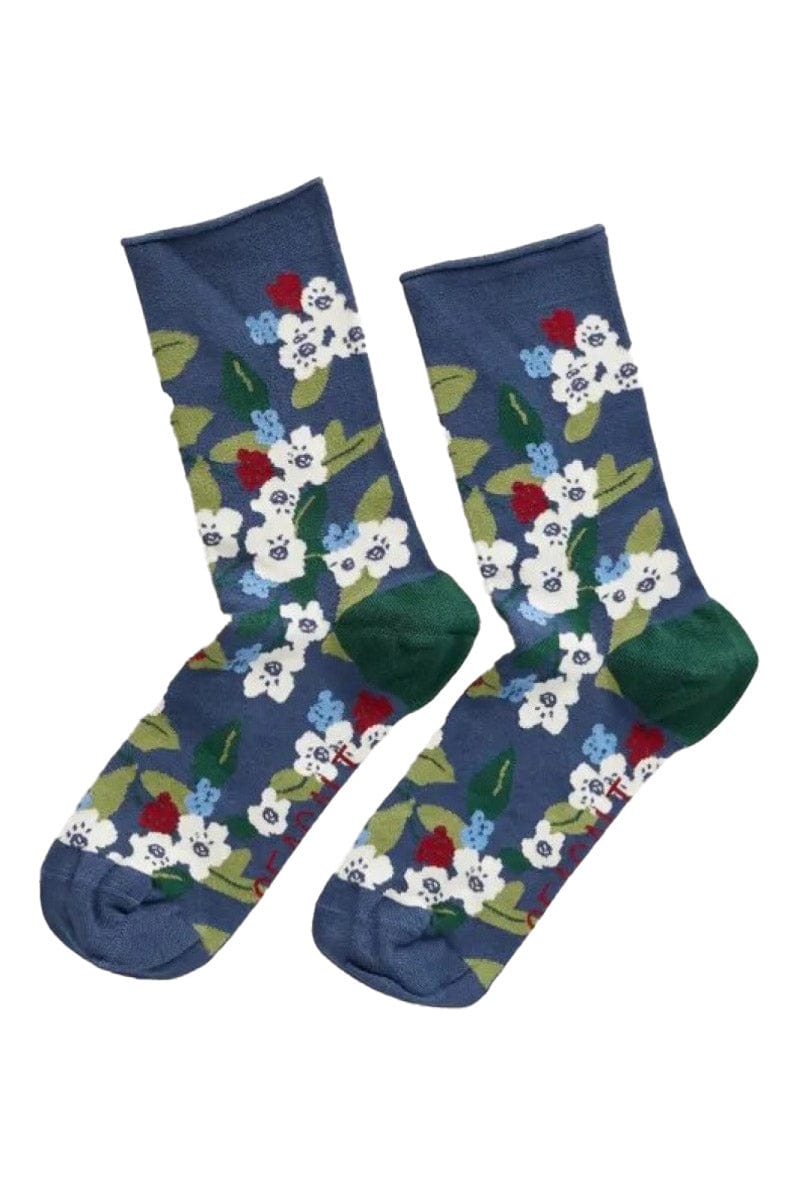 Seasalt Womens Bamboo Arty Socks - Berry Blossom Blue Ink B-AC17165_26520_OS