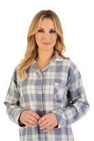 Slenderella Brushed Cotton Check 38 Inch Nightshirt - Blue