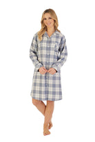 Slenderella Brushed Cotton Check 38 Inch Nightshirt - Blue