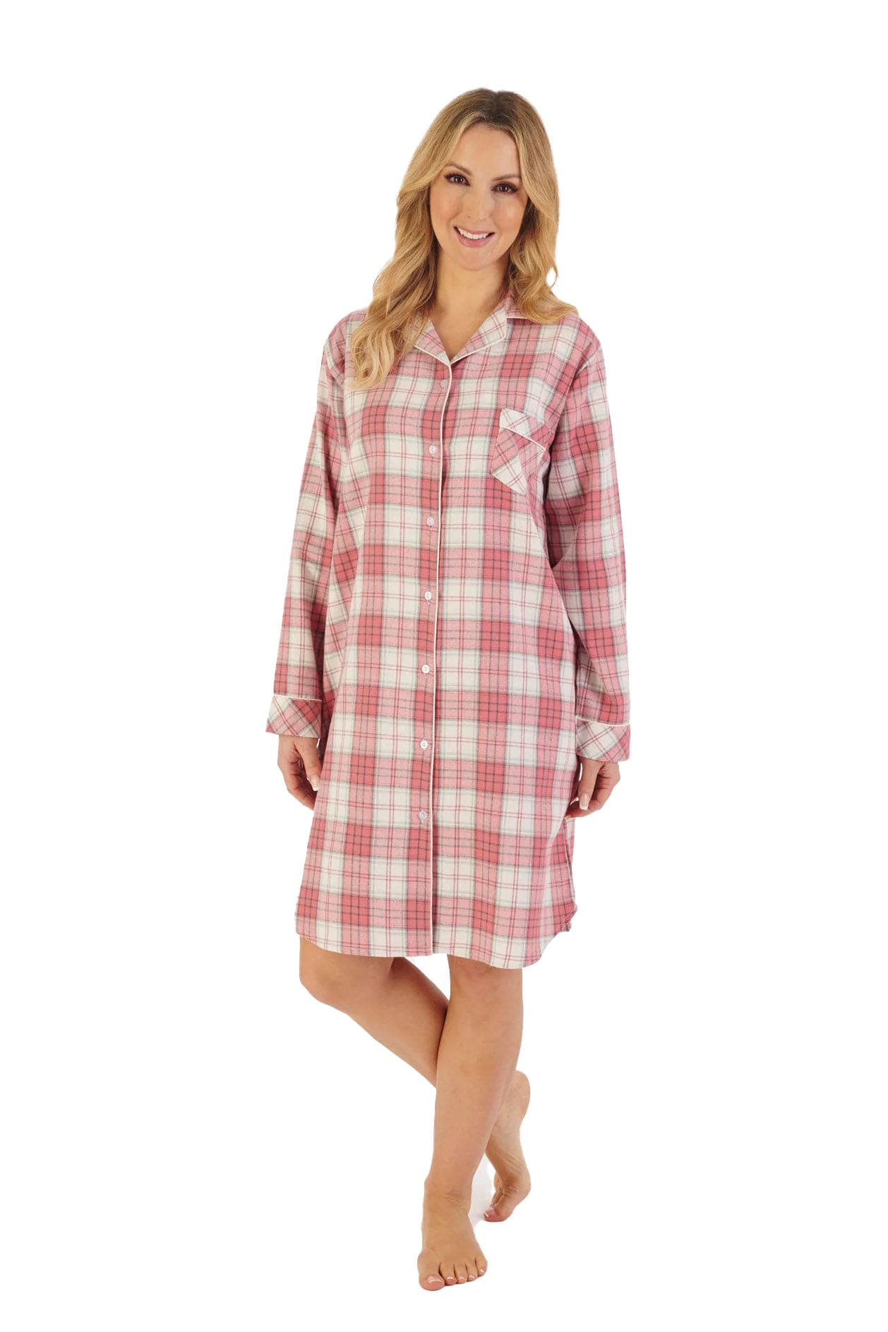 Slenderella Brushed Cotton Check 38 Inch Nightshirt - Pink