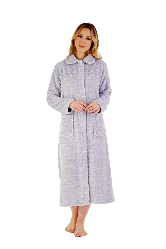 Slenderella Chevron Button Through 46 Housecoat - Grey