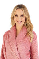 Slenderella Embossed Pattern Fleece 46 Inch Dressing Gown - Pink