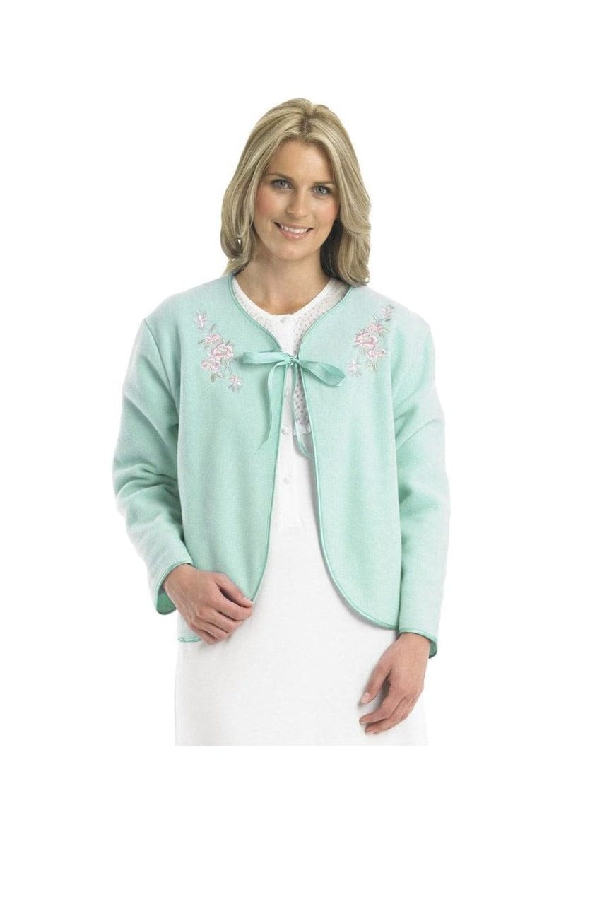 Slenderella Embroidered Fleece Tie Bed Jacket - Mint