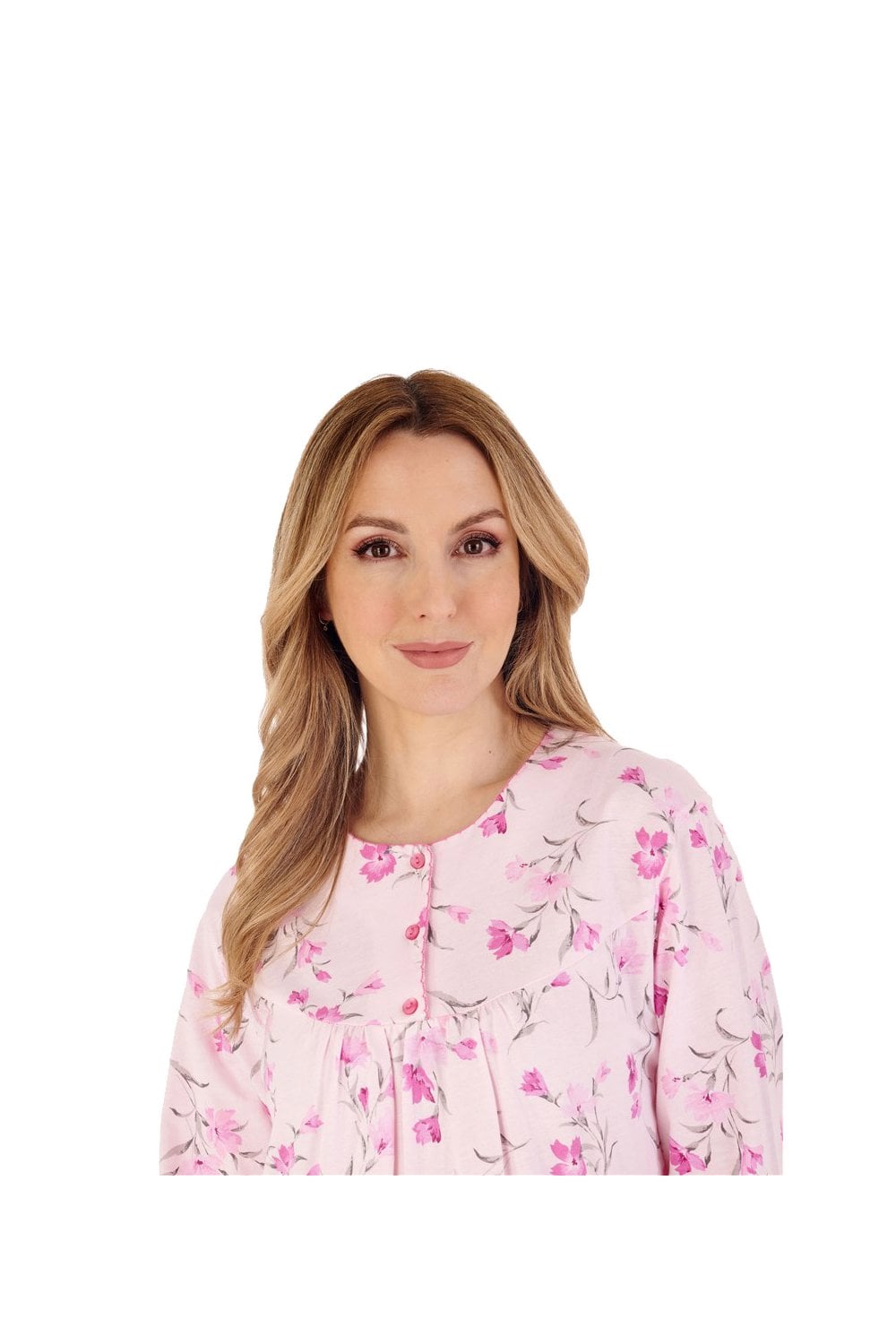 Slenderella Floral Jersey Long Sleeve 42  Nightdress - Pink