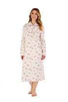 Slenderella Floral Long Sleeve Brushed Cotton Collared Nightdress - Cream