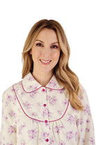 Slenderella Floral Long Sleeve Brushed Cotton Collared Nightdress - Cream