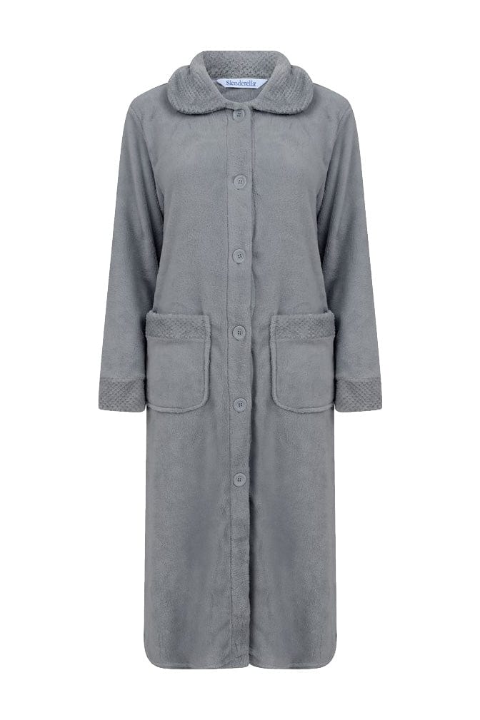 Slenderella Mini Waffle Button Through Dressing Gown - Grey