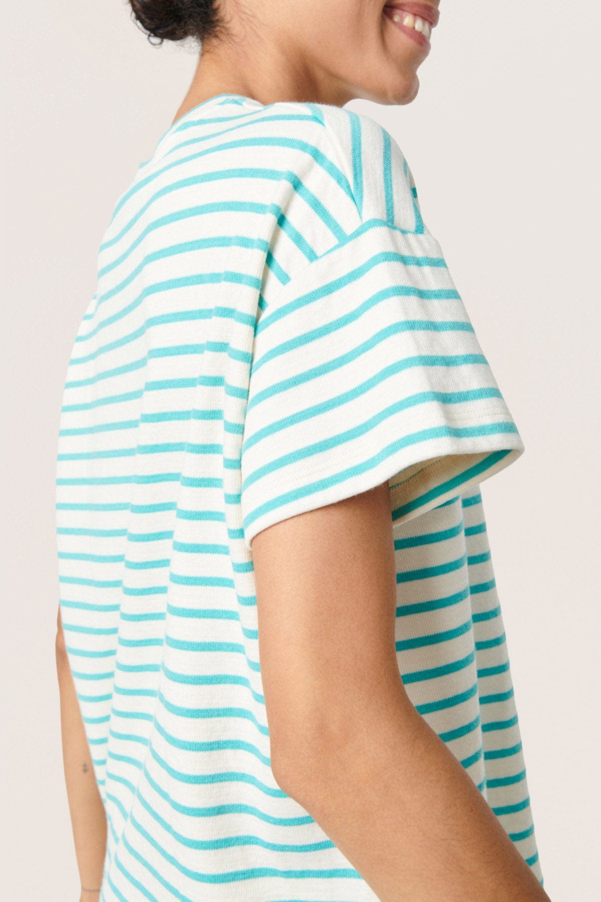 Soaked in Luxury Ingo Boxy Tee - White and Sea Jet Stripe