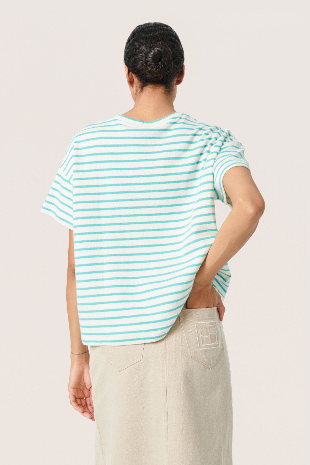 Soaked in Luxury Ingo Boxy Tee - White and Sea Jet Stripe